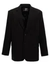 Y/project 'structured Shoulders Logo Embossed Blazer' In Black