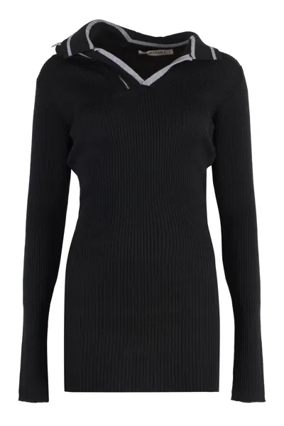 Y/project Merino Half-zip Knitted Dress In Black