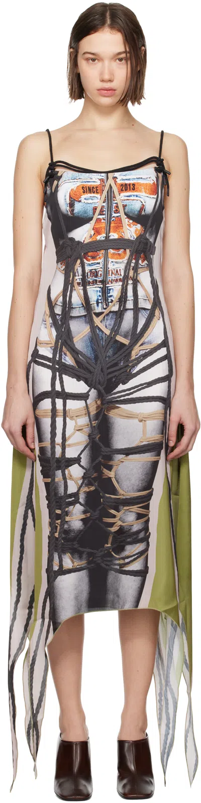 Y/PROJECT MULTICOLOR BONDAGE PRINT MIDI DRESS