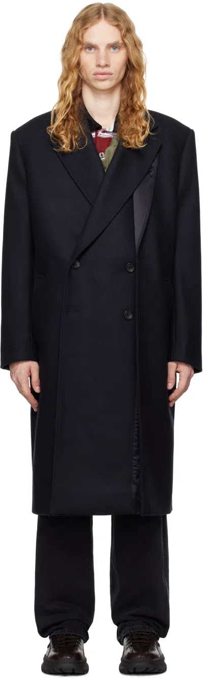 Y/project Navy Double Front Coat In Evergreen Navy