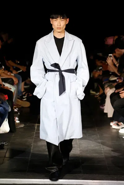 Pre-owned Yproject New Ss16 Fw15 Aw15 Runway Denim Oversized Trench Belt Coat In Blue