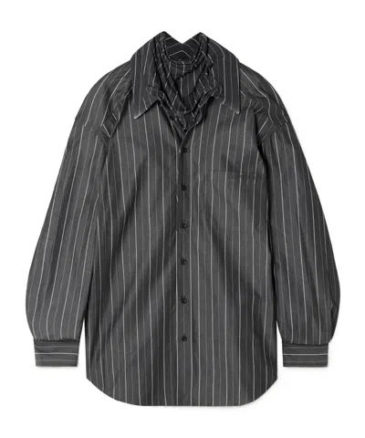Y/project Pinstriped Jersey-trimmed Organic Cotton-poplin Shirt In Gray