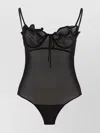 Y/project Sheer Bodysuit With Ruffle And Bow Accents In Black