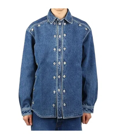Y/project Shirt47-s24 Navy Button Panel Denim Shirt In Blue