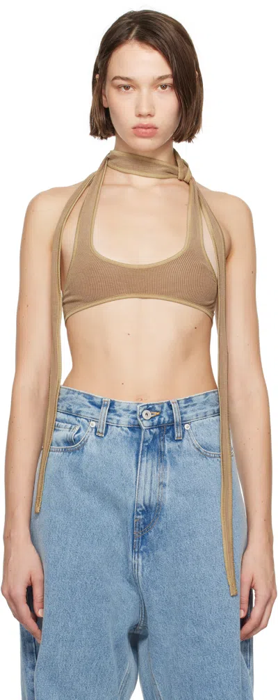 Y/project Tan Multi-scarf Bralette In Camel