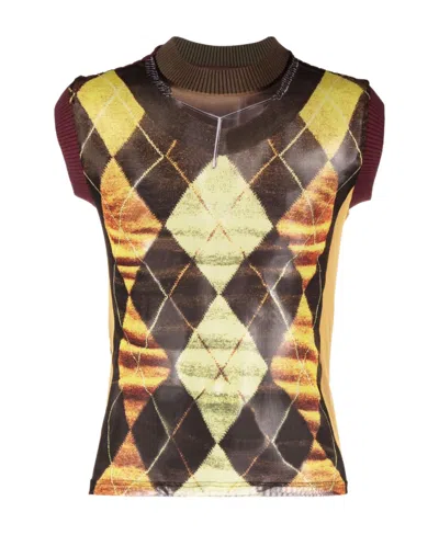 Y/PROJECT TROMPE L'OEIL ARGYLE MESH TANK TOP