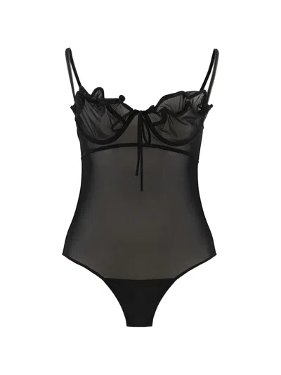 Y/project Elegant Tulle Bodysuit With Underwire Cups In Black