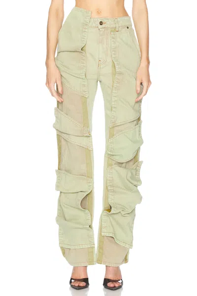 Y/project Velcro Multi Panel Straight Leg In Light Green