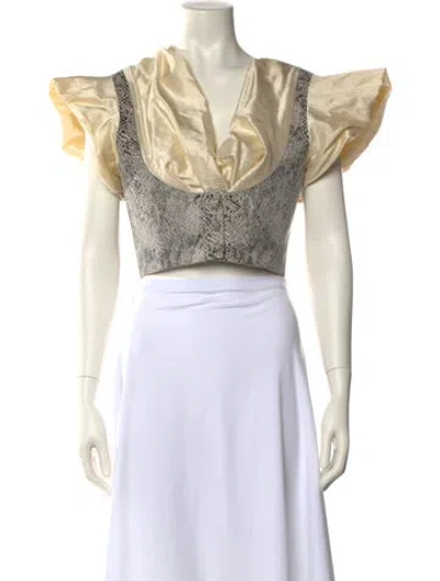 Pre-owned Y/project V-neck Short Sleeve Crop Top In Neutral