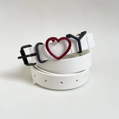 Pre-owned Y/project White Leather ‘i Heart Y' Metal Buckle Belt