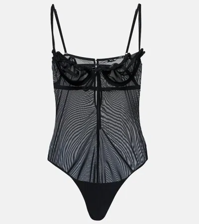 Y/project Wire Brasier Mesh Bodysuit In Black
