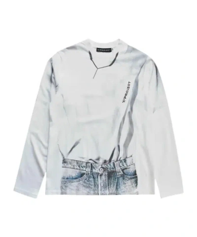 Y/project Yp Trompe L'oeil Long Sleeve T-shirt 'white' In Blue