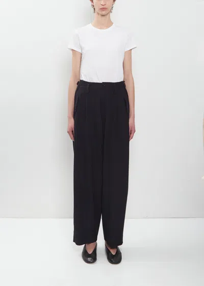 Y's 2 Tuck Wide Wool Gabardine Pant In Navy