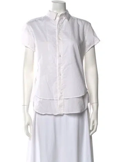 Pre-owned Y's 2025 Short Sleeve Button-up Top In White