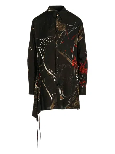Y's Abstract-print Asymmetrical Shirt In Black