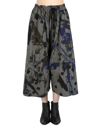 Y's Abstract-print Cropped Trousers In Blue