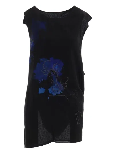 Y's Abstract-print Draped Top In Black
