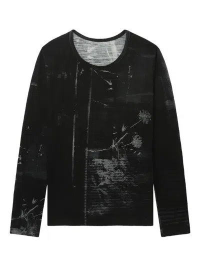 Y's Abstract-print Long-sleeve Top In Black