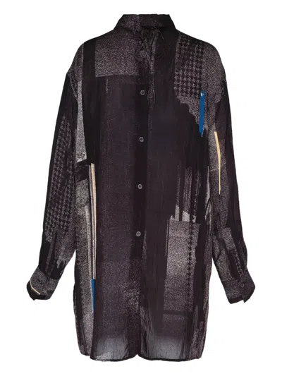 Y's Hemd Mit Abstraktem Print In Black