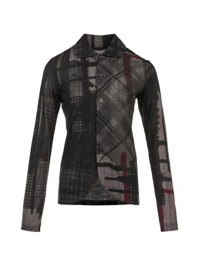 Y's Abstract-print Button-up Cardigan In Black