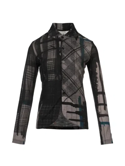 Y's Abstract-print Button-up Cardigan In Black