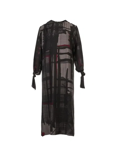 Y's Abstract-print Tie-detail Midi Dress In Black