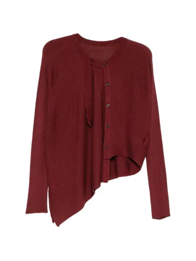 Y's Asymmetric Cardigan In Burgundy