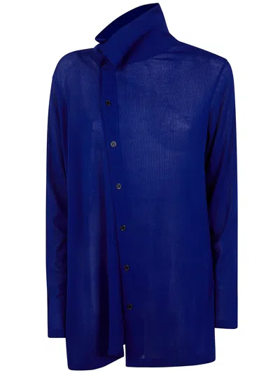 Y's Asymmetric Cardigan With Collar In Blue