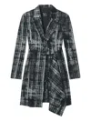 Y's Asymmetric-drape Check Coat In Black