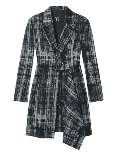Y's Asymmetric-drape Check Coat In Black