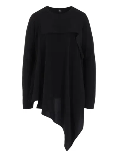 Y's Asymmetric Draped Top In Black