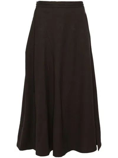 Y's Decorative-stitching Midi Skirt In Brown