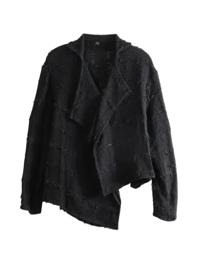 Y's Asymmetric Frayed-effect Jacket In Black