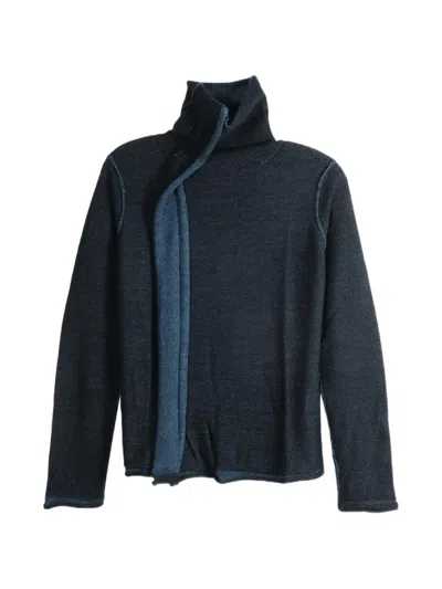 Y's Asymmetric High-neck Sweater In Blue