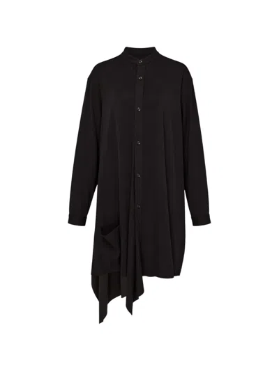 Y's Asymmetric Long-sleeve Midi Shirt Dress In Black
