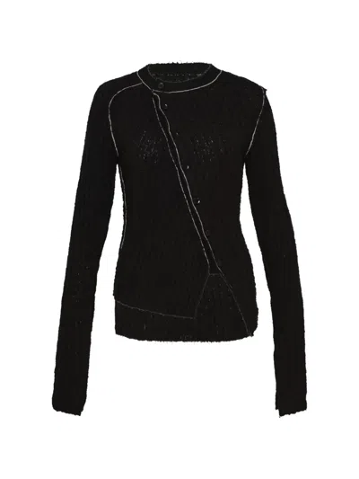Y's Asymmetric Ribbed-knit Cardigan In Black