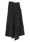 Y's Asymmetrical Dark Grey Midi Skirt With Fringed Details In Gray