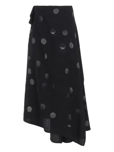 Y's Asymmetrical Polka-dot Skirt In Black