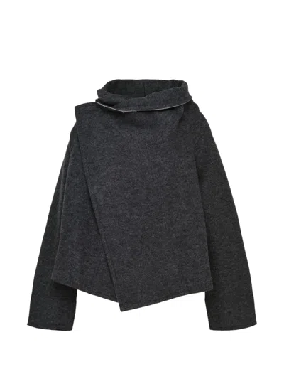 Y's Asymmetric-front High-neck Jacket In Black