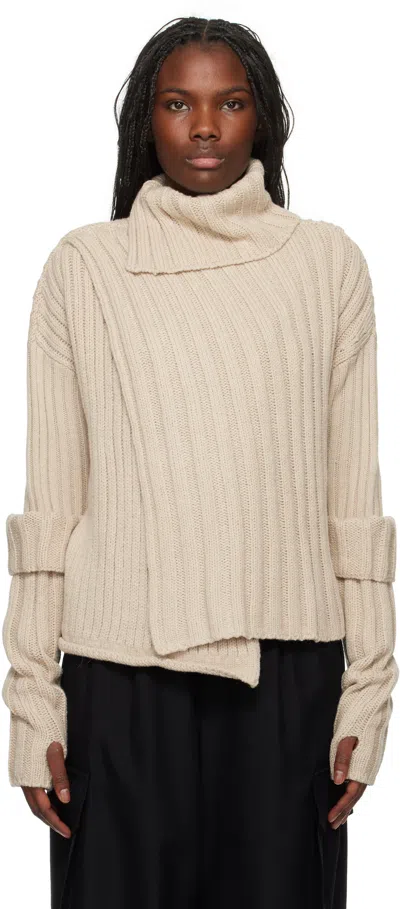 Y's Beige Rib Finger Hole Turtleneck In 1 Beige