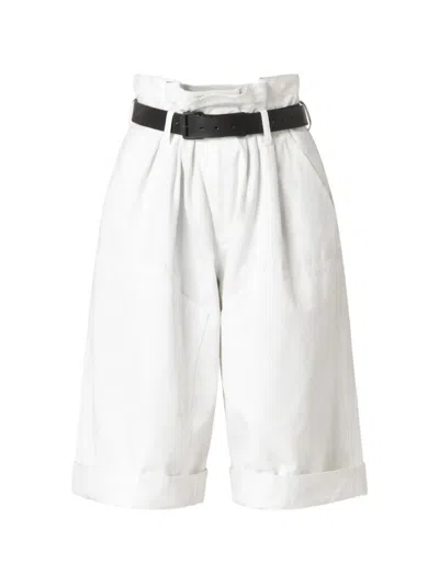 Y's Belted Paperbag-waist Trousers In White