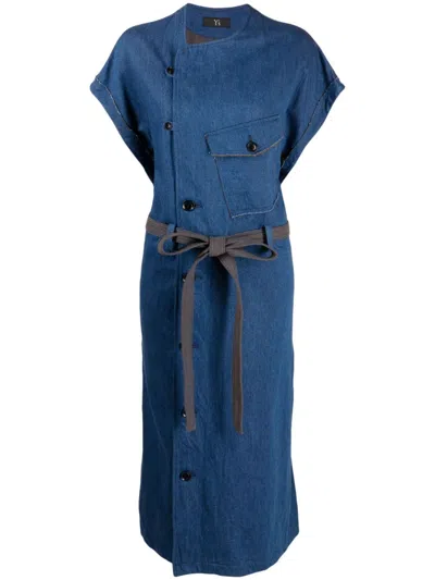 Y's Short-sleeve Denim Dress In Blue