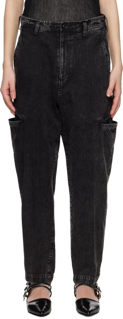 Y's Black 8oz Bleached Denim Tapered Jeans In 2 Black