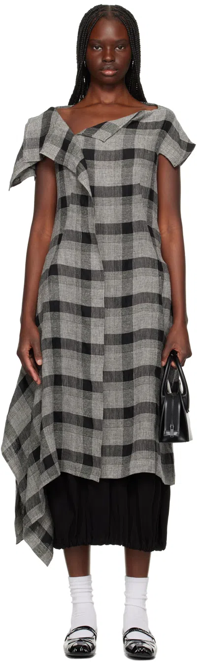 Y's Black & Gray U-handkerchief Hem Midi Dress In 1 Black