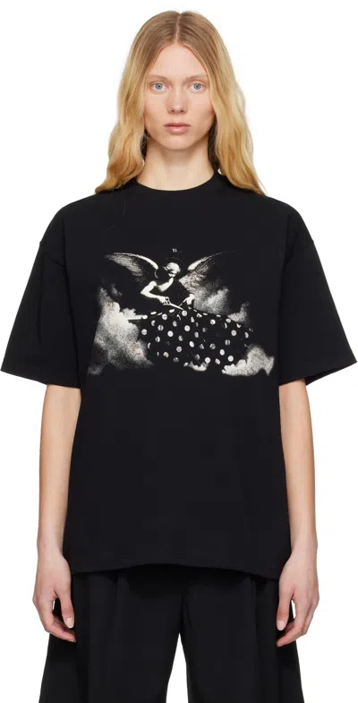 Y's Black Angel Print T-shirt In 1 Black