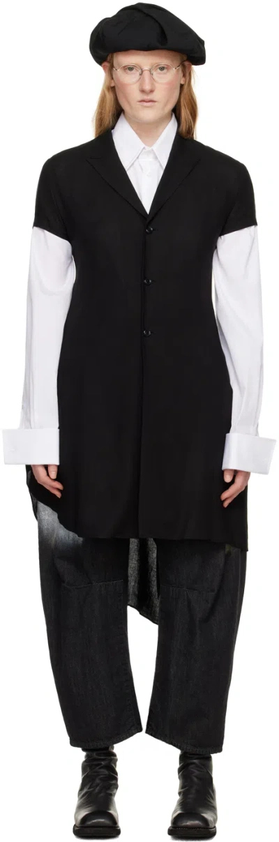 Y's Black Asymmetric Blazer In 2 Black