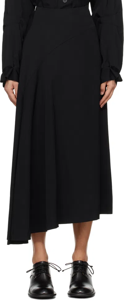 Y's Black Asymmetric Flare Maxi Skirt In 1 Black