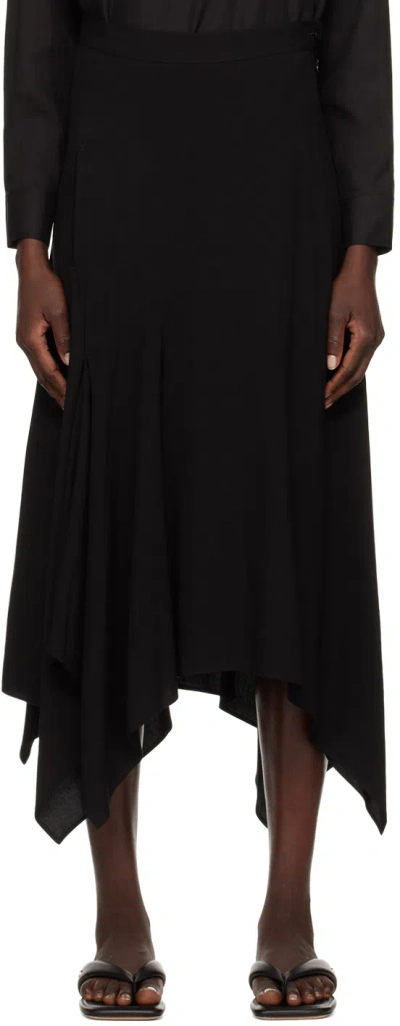 Y's Black Asymmetric Midi Skirt In 2 Black