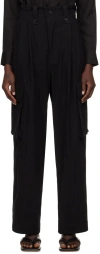 Y'S BLACK BELLOWS POCKET TROUSERS