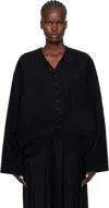 Y's Black Cable Jq Knit Dolman Sleeve Jacket In Black
